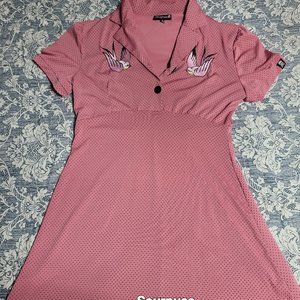 Sourpuss Pink Diner Dress Black Dots Large